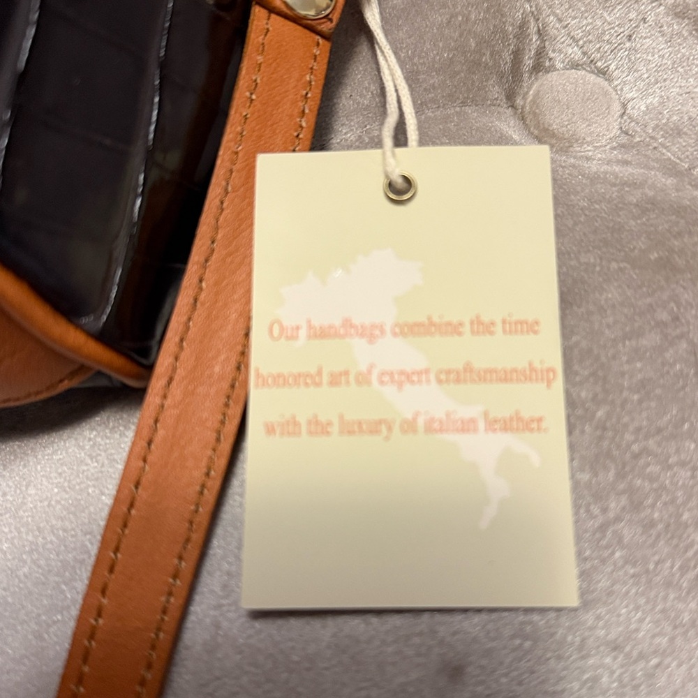 Classic Valentina Leather Croc-Textured Crossbody Bag in Black and Brown, new, - Picture 10 of 10